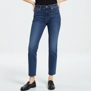 Edwin Bree High Waist Jeans Raw Hem Ankle Straight Leg Dejablue 28W